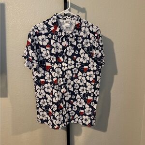 Casual Men's Floral Button Down Shirt - Navy, White, Red and Texas